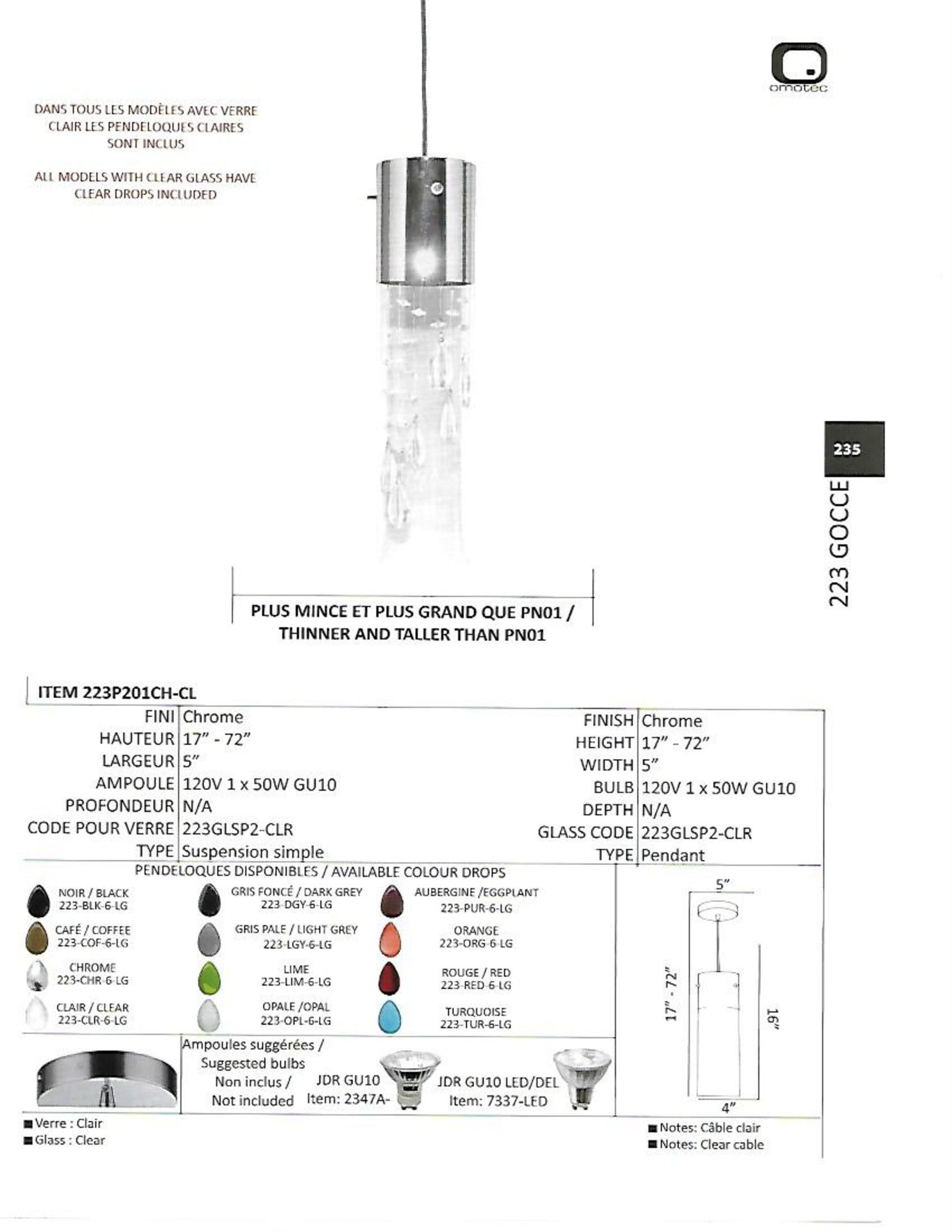 (3)223P201CH-CL Light fixture, LED Pendant - Image 2 of 2