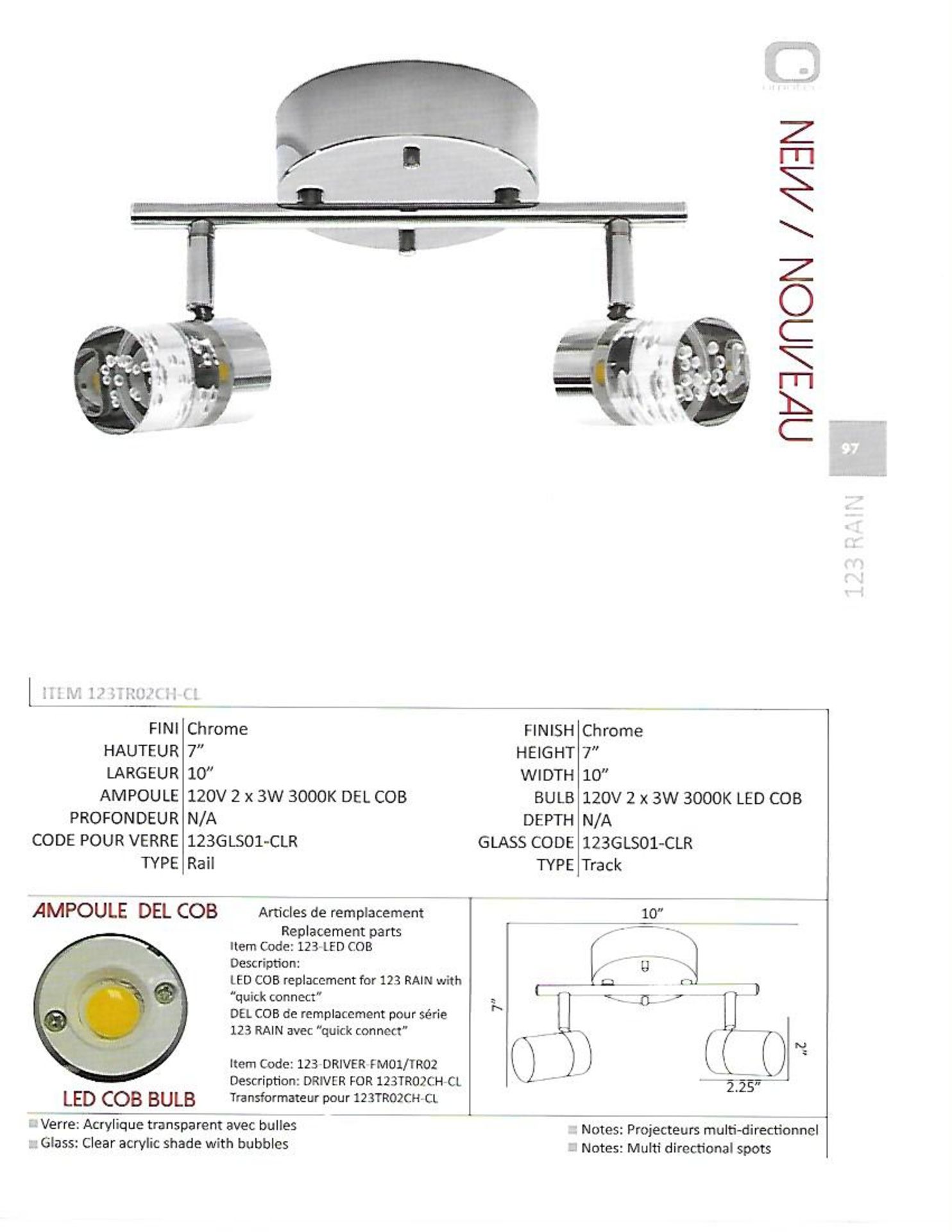 (1)123TR02CH-CL Light fixture, LED Track - Image 2 of 2