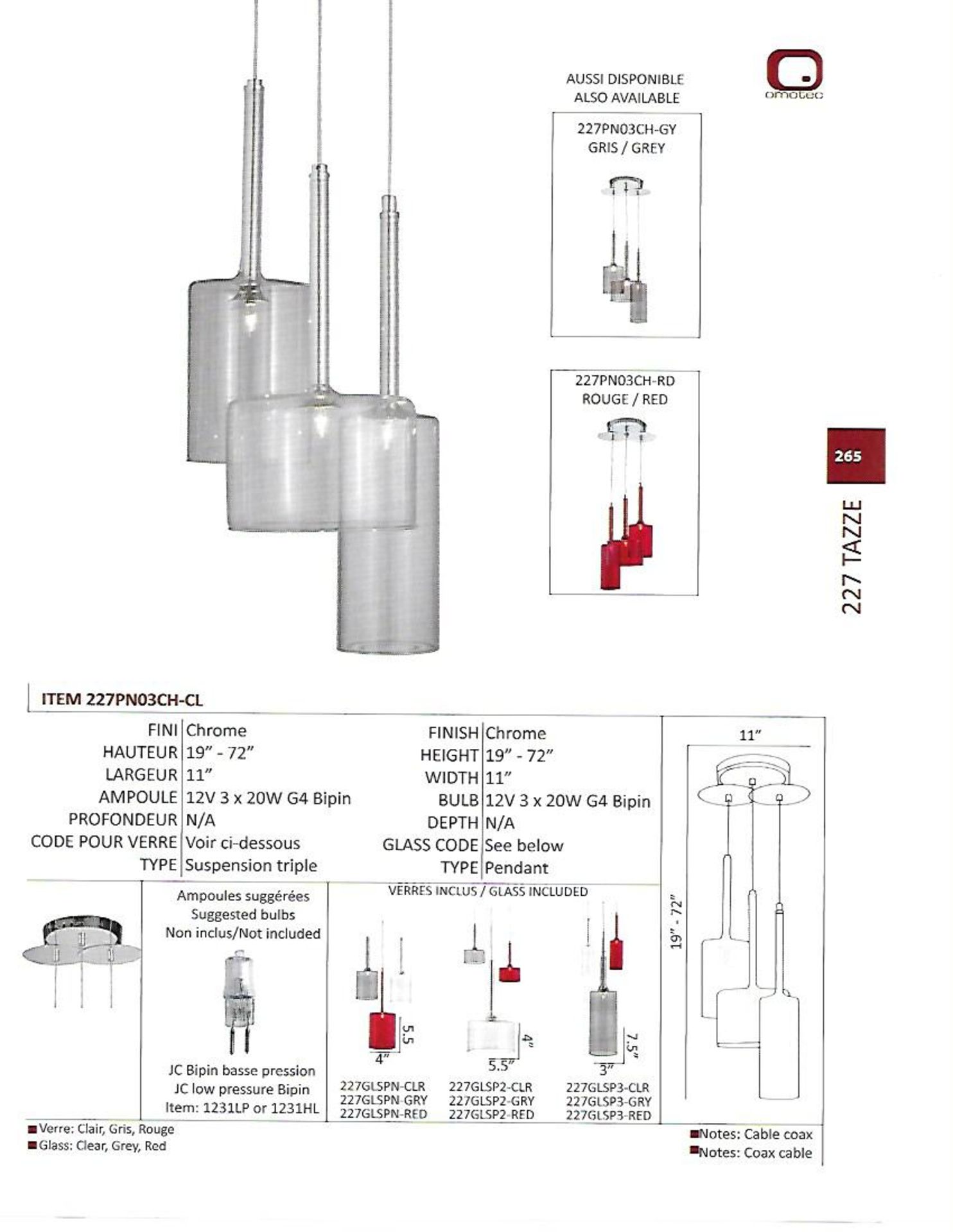 (1)227PN03CH-CL Light fixture, Triple pendant