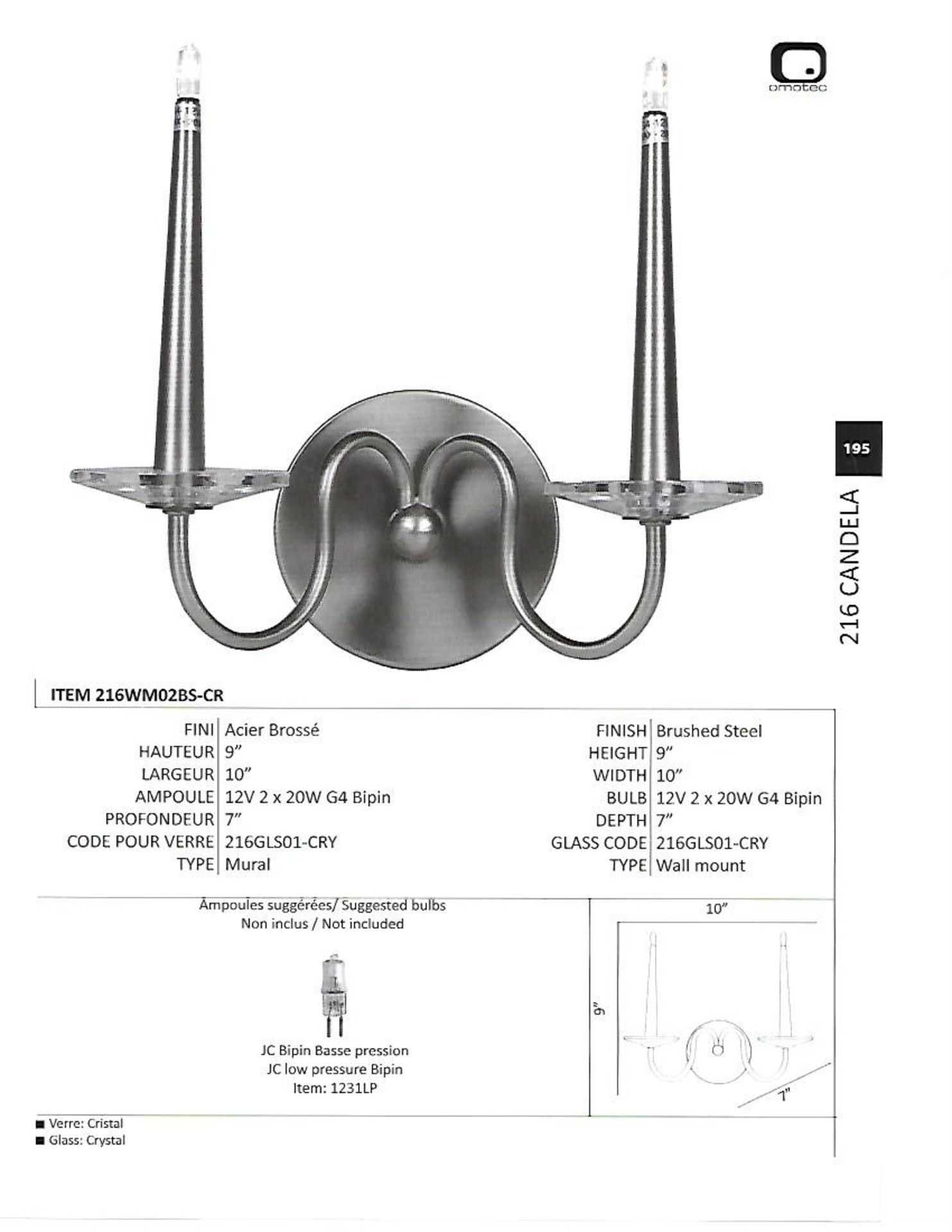 (3)216WM02BS-CR Light fixture, Wall mount - Image 2 of 2