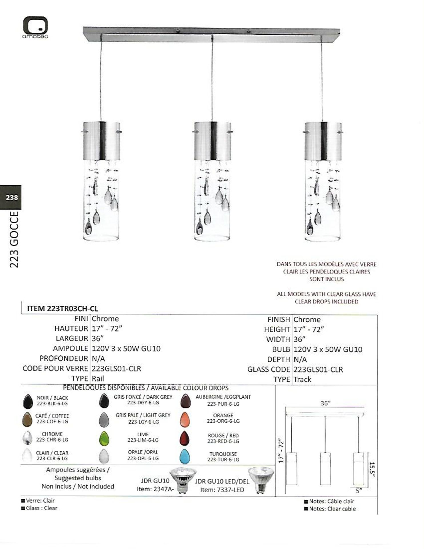 (5)223TR03CH-CL Light fixture, LED Track - Image 2 of 2