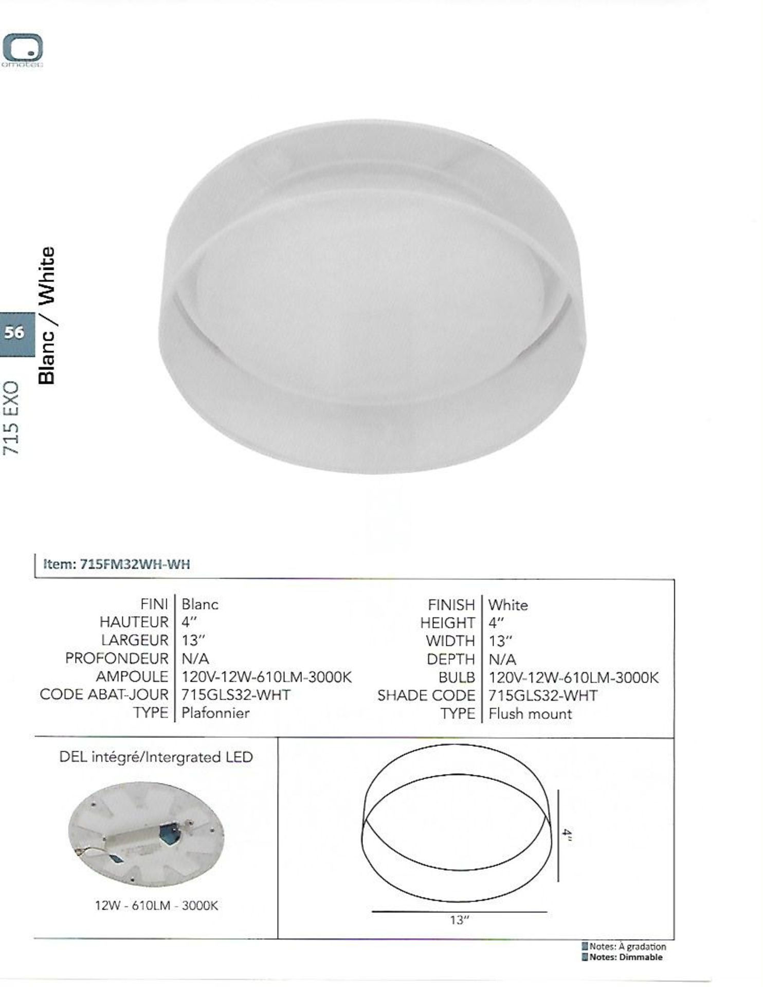 (1)715FM32BK-BK Light fixture, LED Flush mount - Image 3 of 3