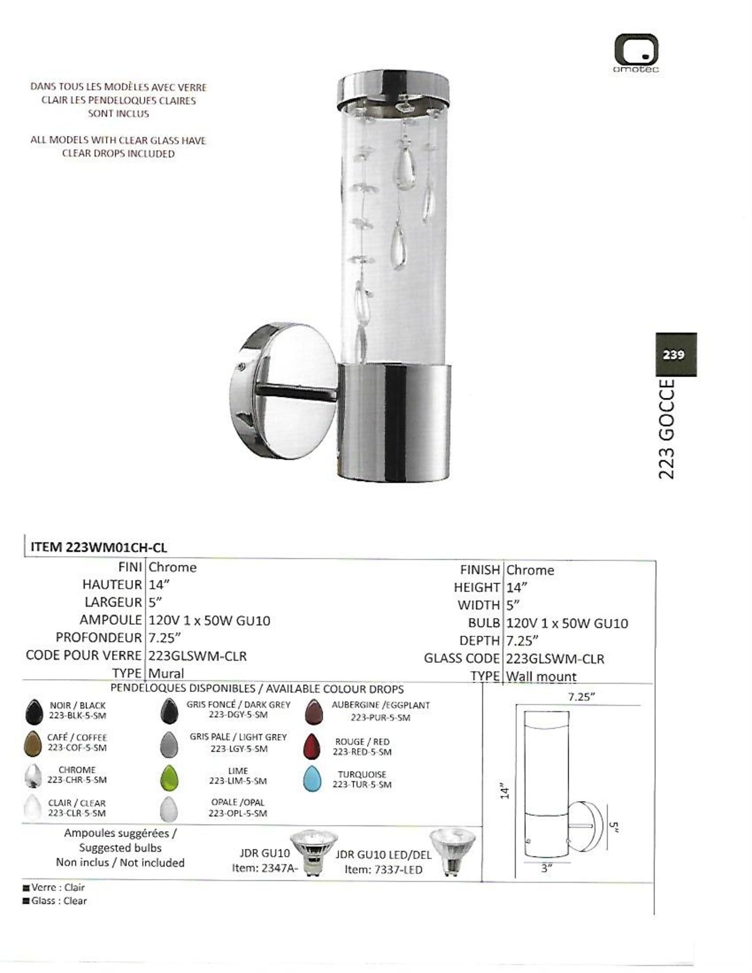 (4)223WM01CH-CL Light fixture, LED Wall mount - Image 2 of 2