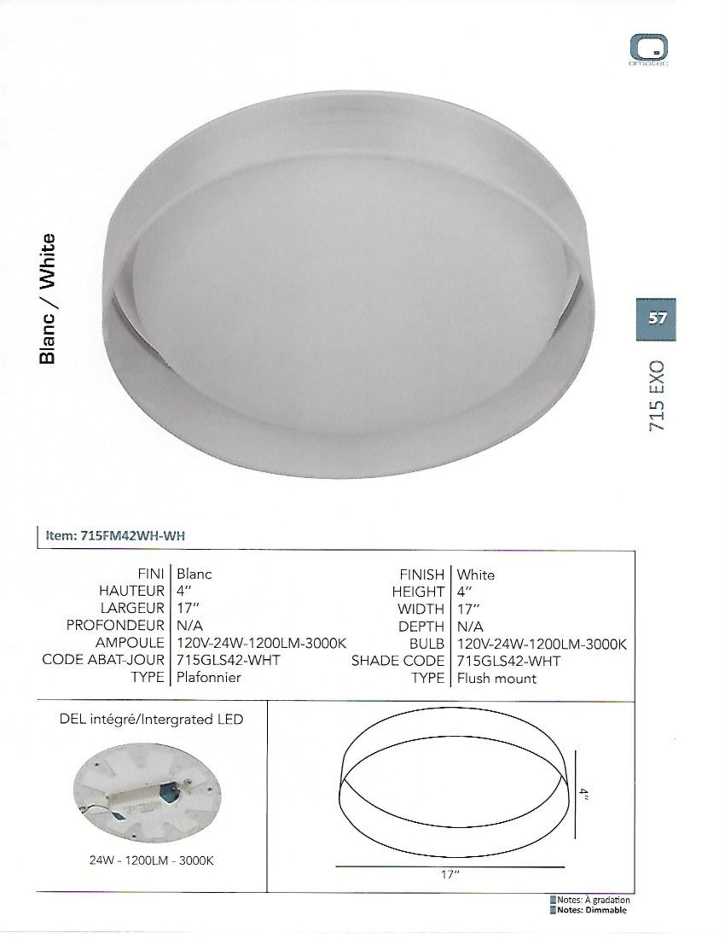 (1)715FM42BK-BK Light fixture, LED Flush mount - Image 3 of 3