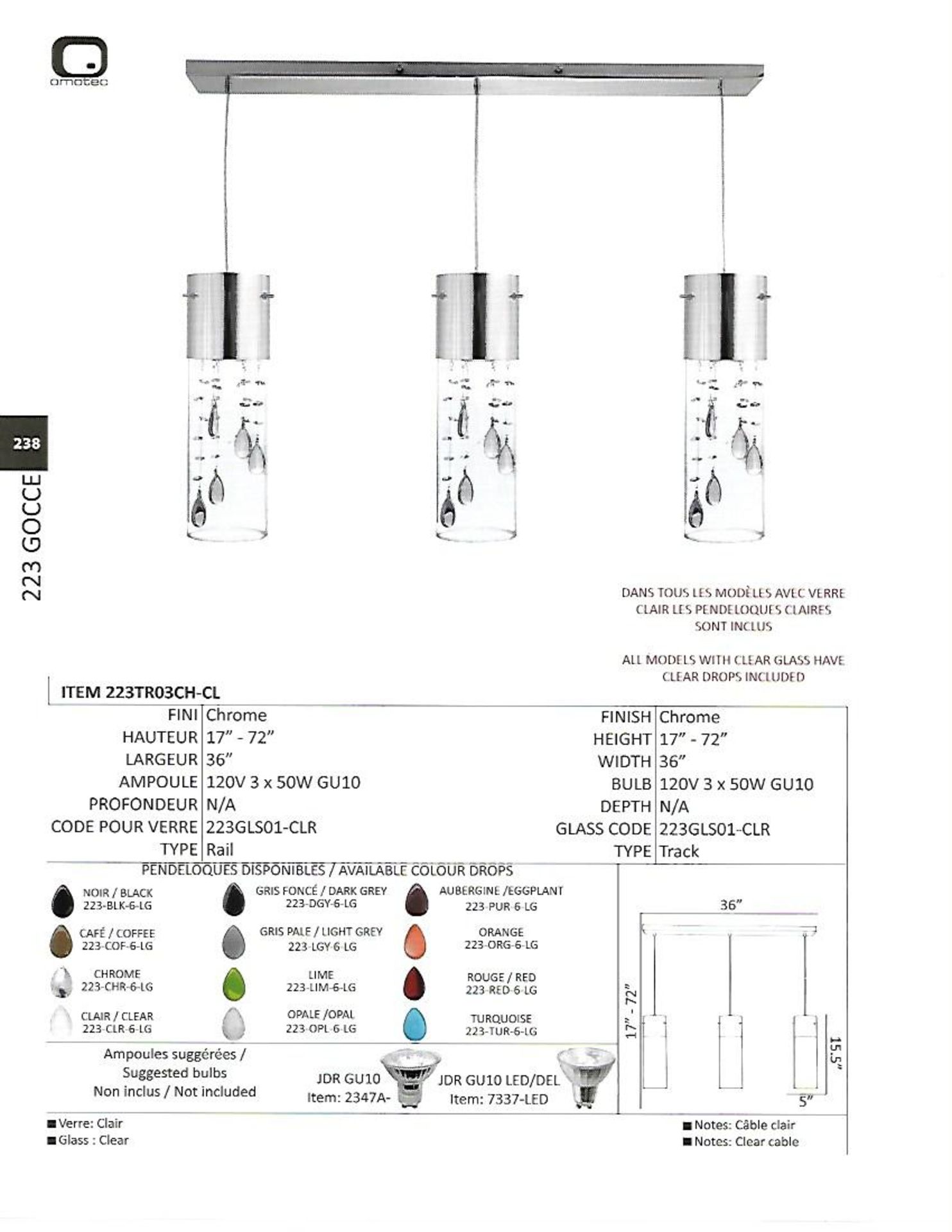 (1)223TR03CH-CL Light fixture, LED Track