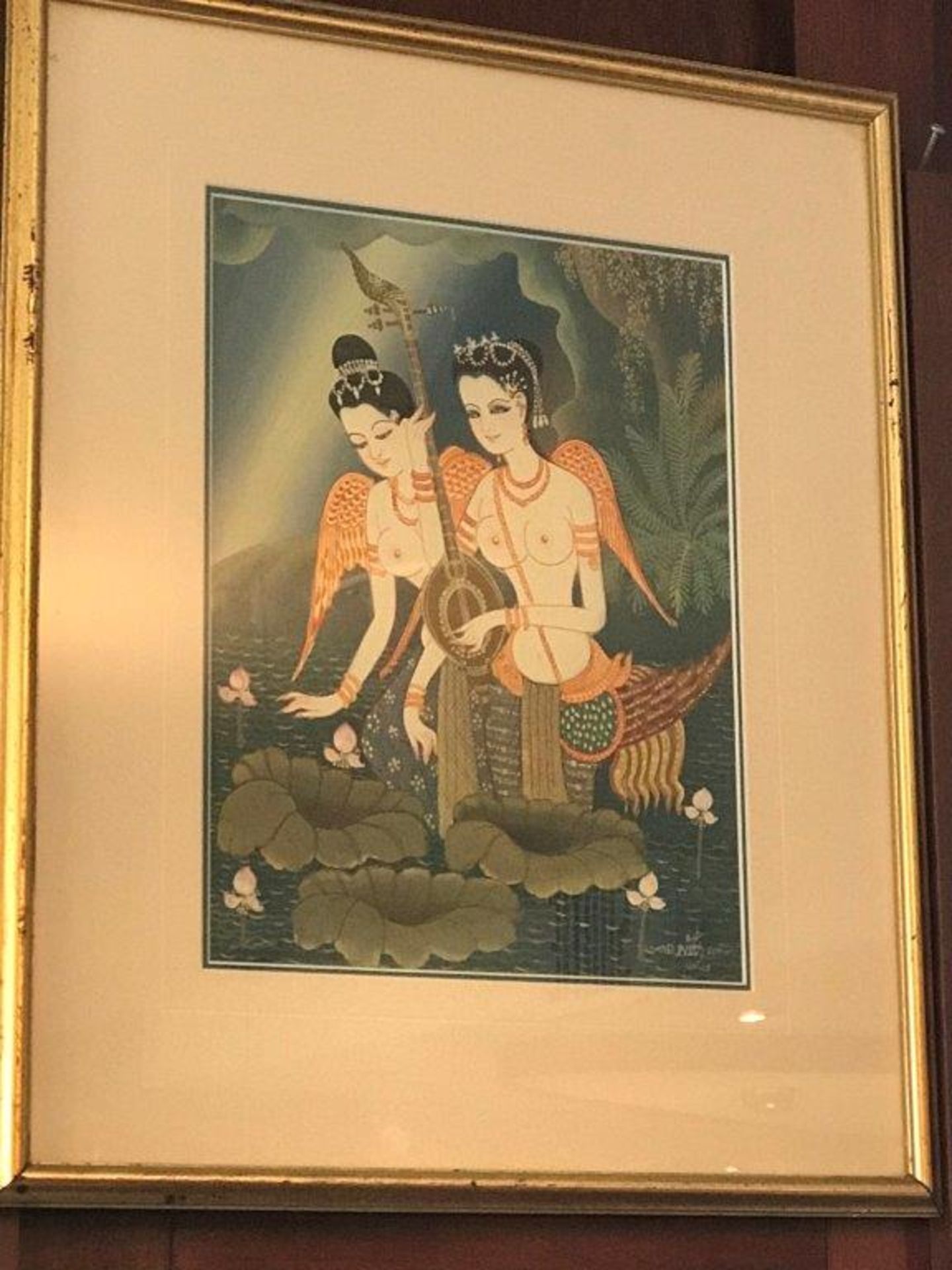 Asian art-deco painting,w.15”x h.19”