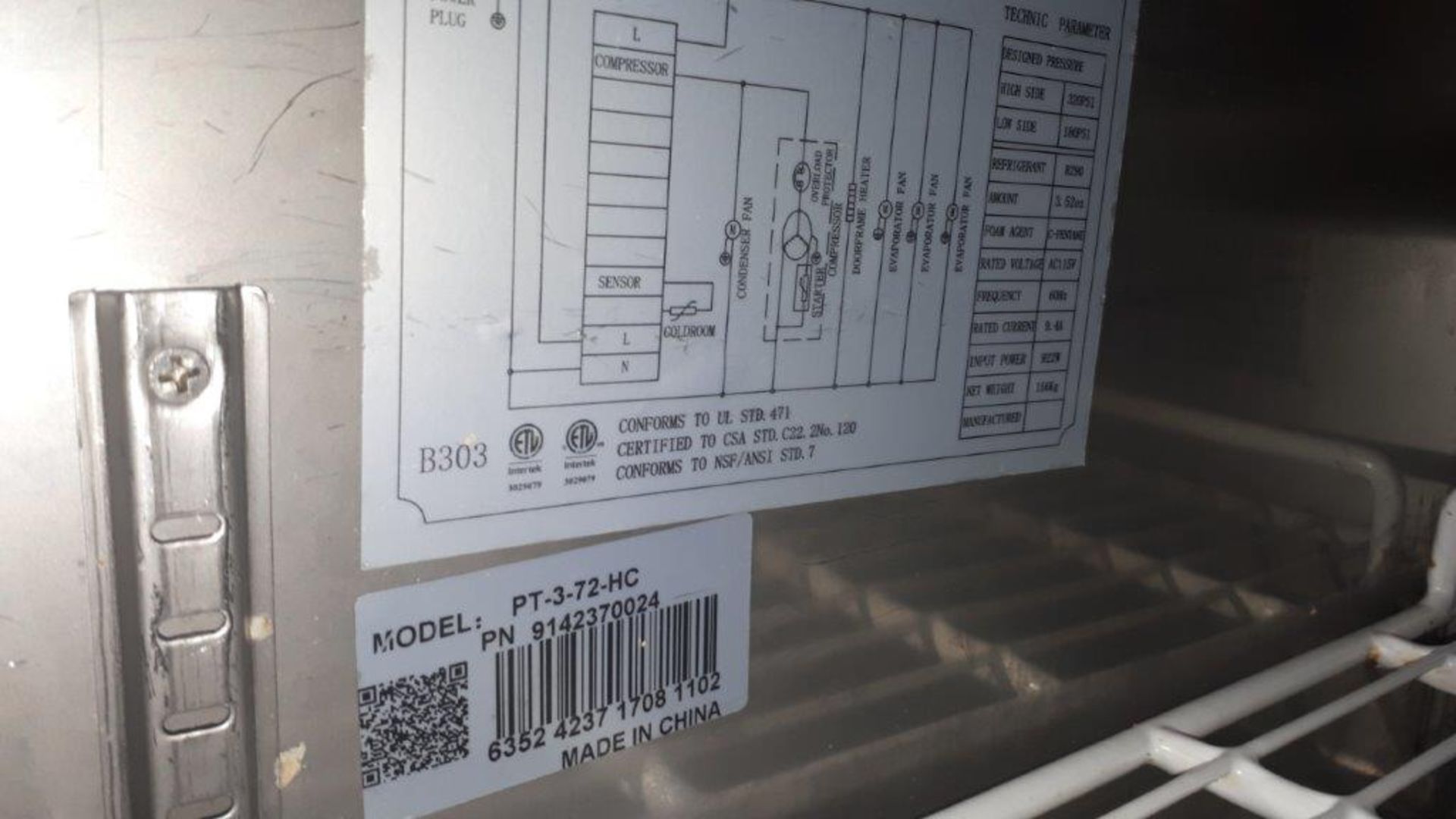 PT-3-72-HC 3 Door stainless refrigerated prep table,70”x29” - Image 4 of 4