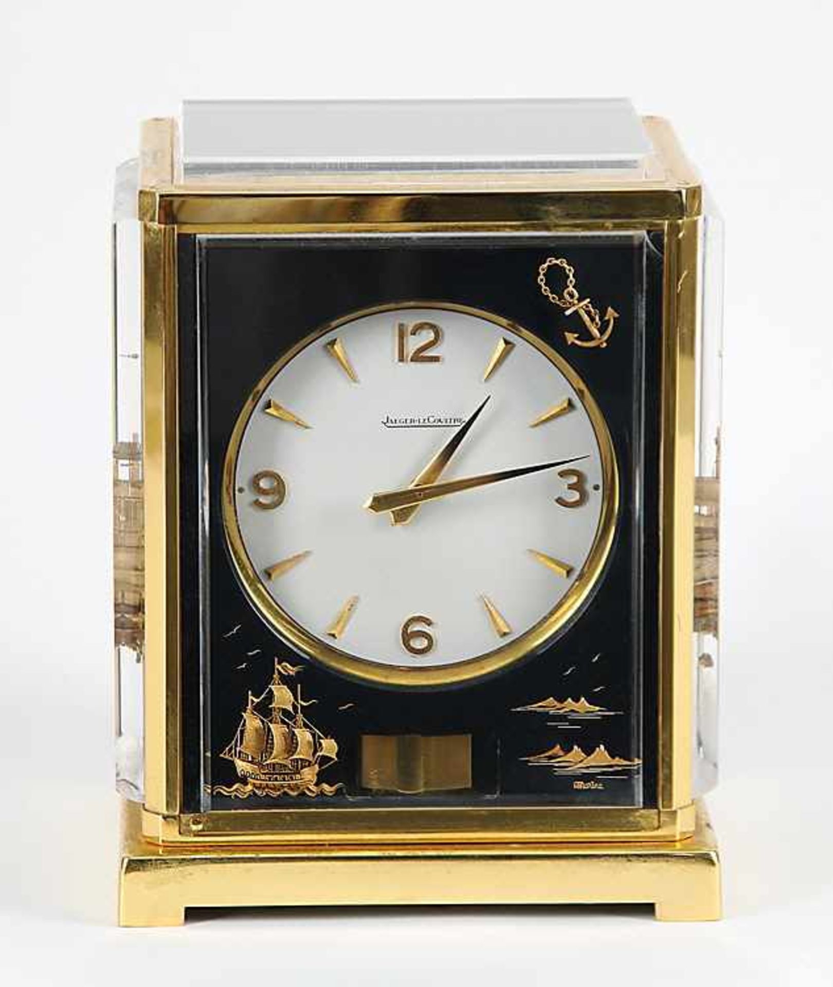 TischuhrJaeger-LeCoultre, Atmos "Marina". Vergoldetes Messinggehäuse mit Acrylglasverkleidungen