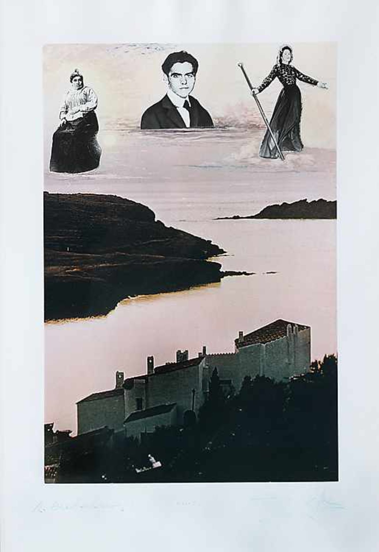 Dalí, SalvadorGala, Lydia und Lorca wachen über Port Lligat.Foto-Collage, Dye-Transfer, 40 x 26,9