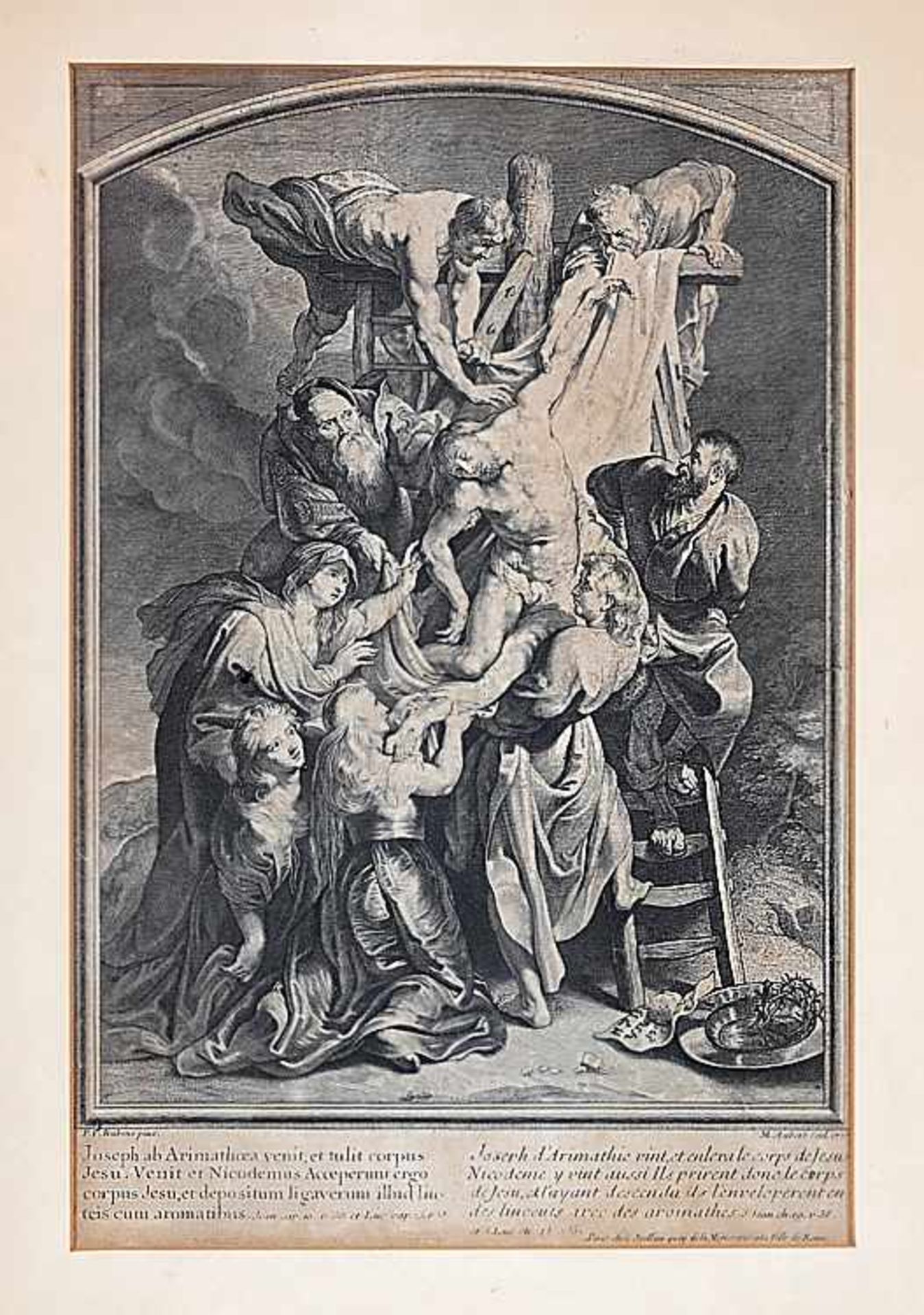 Aubert, Michel Guillaume1700 Paris 1757.Kreuzabnahme Christi.Kupferstich von 1727 nach einem Gemälde