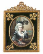 MiniaturenmalerAnfang 20. Jh..Bildnis einer eleganten Dame mit Federhaube.Mi. re. bez. G. Fane.