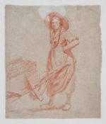 Anonymer Zeichner19. Jh.(?).Bauernmädchen mit Schubkarre.Rötelzeichnung/Papier, 23 x 16,6 cm. Im