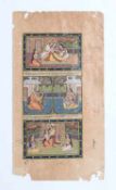 MiniaturenmalerPersien, 19. Jh.(?).Drei Kartuschen mit Figurenszenen auf einem Blatt. Beschriftung