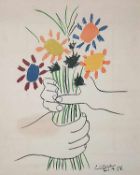 Picasso, PabloFleurs et Mains.Farboffsetlithografie nach einer Farbstiftzeichnung. In der