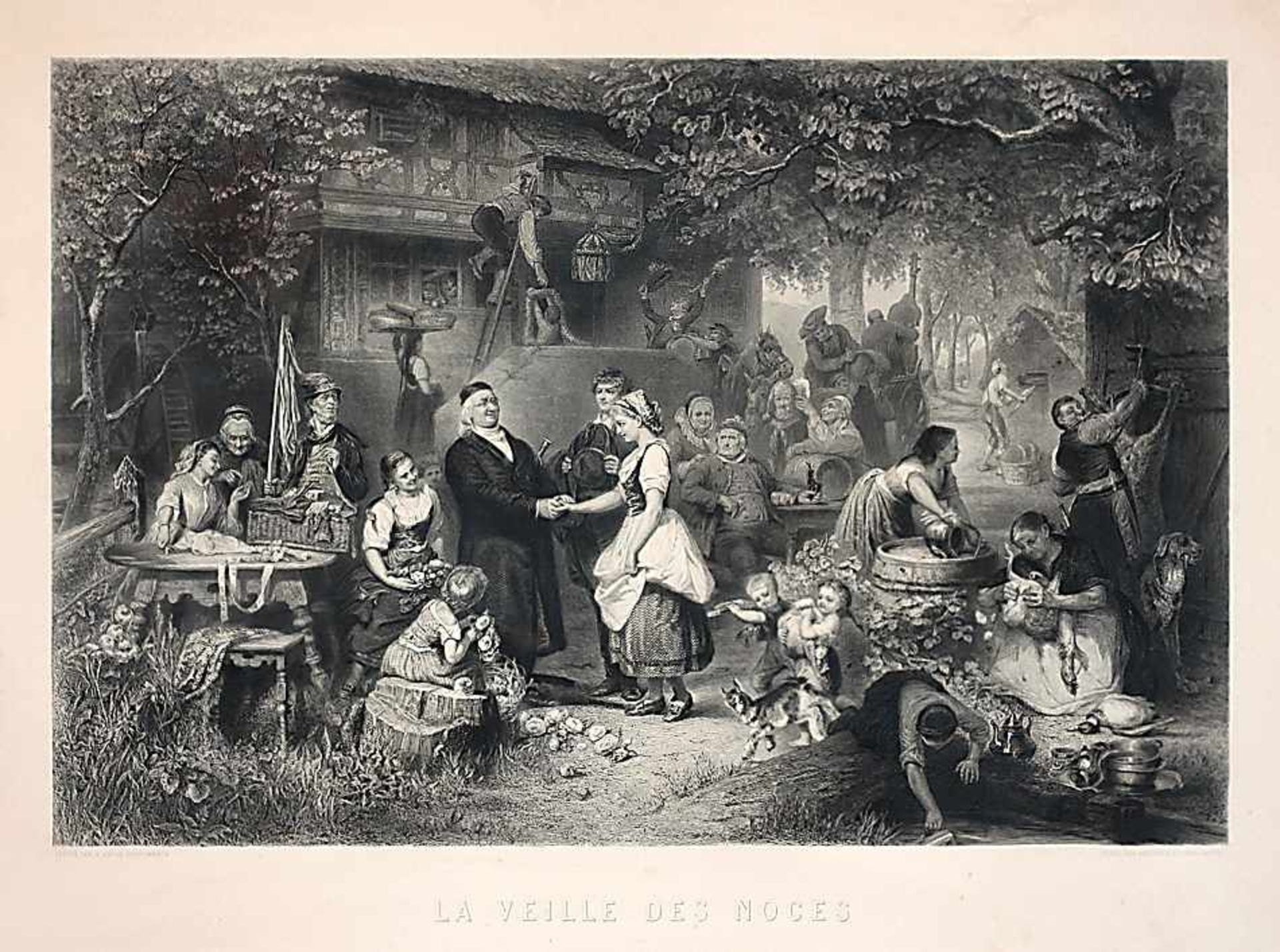 Varin, Amédée & Eugène19. Jh..La Veille des Noces.Kupferstich nach einem Gemälde von Heinrich