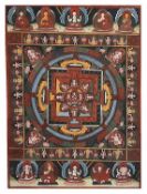 Thangka MandalaTibet, 19./20. Jh.. Gouache auf Baumwolle, 60,5 x 44,7 cm.€ 65