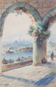 Maler20. Jh..Orientalische Stadtansicht.Li. u. unles. bez.. Aquarell/Papier, ca. 44 x 28,7 cm (