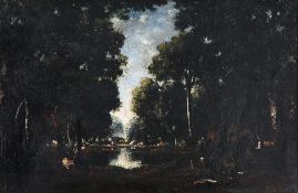 Diaz, Émile? - 1860; span. Landschaftsmaler.Parklandschaft.Re. u. sign. E. Diaz. Öl/Holz, 21,6 x