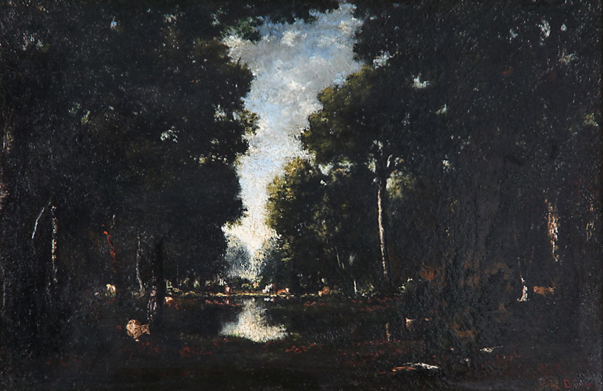 Diaz, Émile? - 1860; span. Landschaftsmaler.Parklandschaft.Re. u. sign. E. Diaz. Öl/Holz, 21,6 x