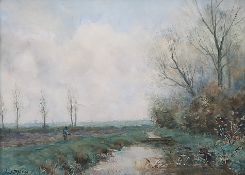 Rhijnnen, Jan van1859 Den Haag 1927; holl. Landschaftsmaler. Holländische Polderlandschaft.Li. u.