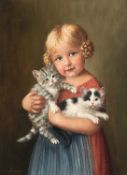 Lampe, AmandaDeut. Genre- und Tiermalerin des 20. Jhs..Mädchen mit zwei Kätzchen.Li. u. sign. A.