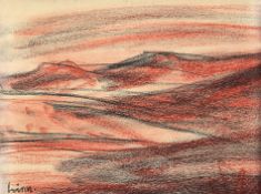 Maler20. Jh..Hügelige Landschaft.Li. u. bez. Linn. Farbstift/Papier, ca. 30,5 x 40 cm (