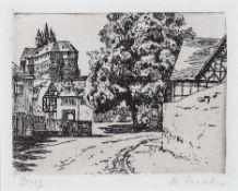 Fuchs, RudolfDiez.Radierung, re. u. handsign. R. Fuchs, betit.. 9,8 x 12,9 cm. Passepartout,