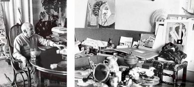 Sieben FotografienAnsichten von Pablo Picasso (1881-1973), wohl späte 1950er/Anfang 1960er Jahre,