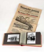 FotoalbumFotografien zum Neuwieder Brückenbau 1935/36. Dazu eine "Neuwieder Zeitung" vom 2. November
