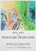 AusstellungsplakatDix ans de peinture francaise.Mit Farblithografie von Raoul Dufy. Grenoble 1956.