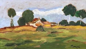 Tornyaj, János1869-1936; ungar. Maler. Studium an der Akad. in Budapest.Landschaft mit Gehöft.Re. u.