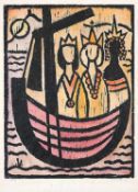 Künstler20. Jh..Heilige drei Könige.Farbholzschnitt, re. u. unles. handsign., Aufl. 3/50. 61 x 45,