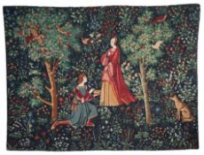 WandbehangMinne-Darstellung im Stil des Mittelalters. Frankreich, neuzeitlich. Ca. 146 x 191 cm.