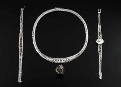 KonvolutCollier, Armband, Damenring (D innen 17,2 mm) und Damenarmbanduhr (Meister Anker 24,