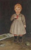 Anonymer Maler1. Hälfte 20. Jh..Kind mit rotem Schuh.Öl/Lwd., 54,3 x 35,3 cm. Vergoldeter Stuckr. (