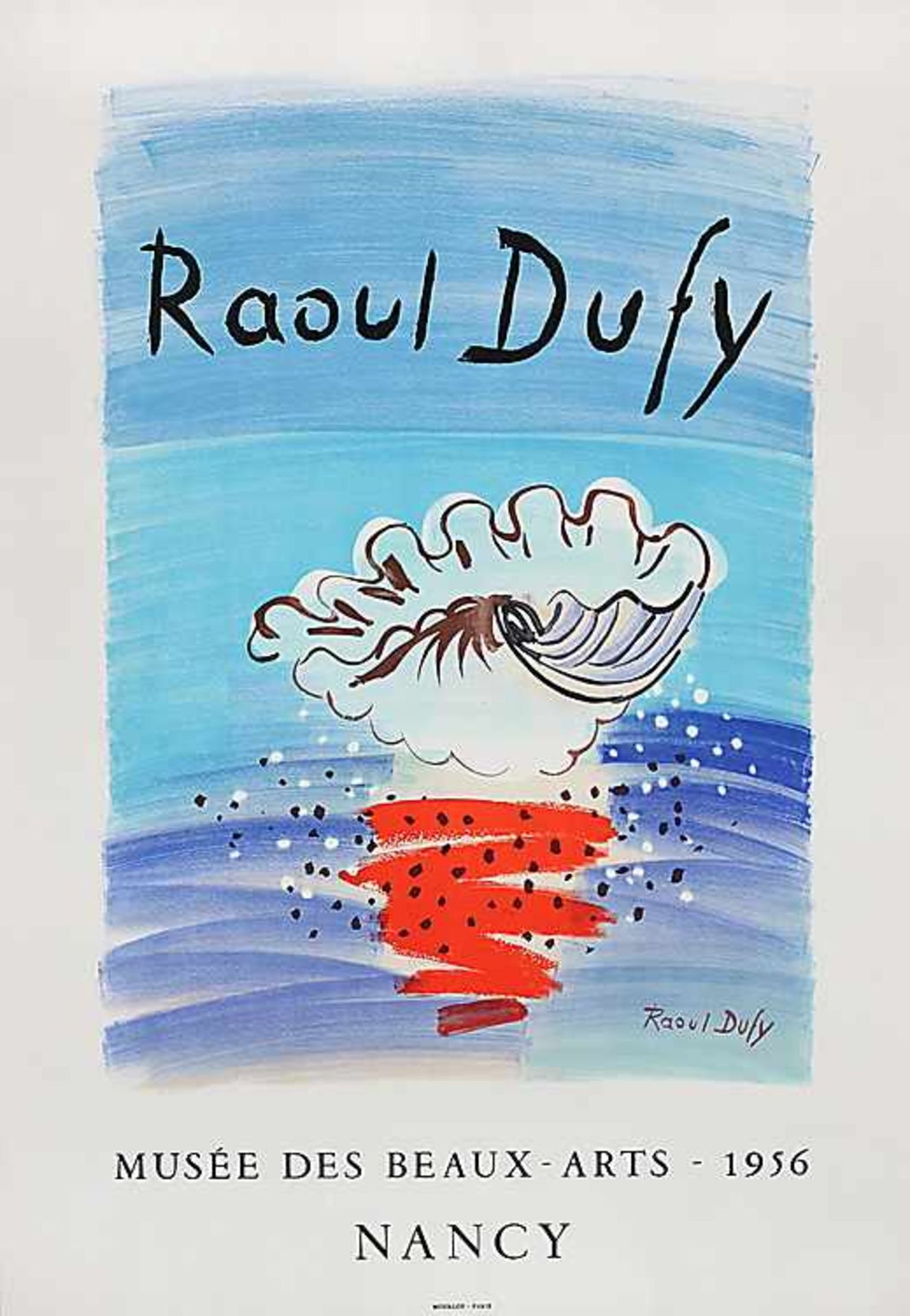 AusstellungsplakatRaoul Dufy.Mit Farblithografie von Raoul Dufy. Nancy 1956. Bl. 64 x 44,4 cm.