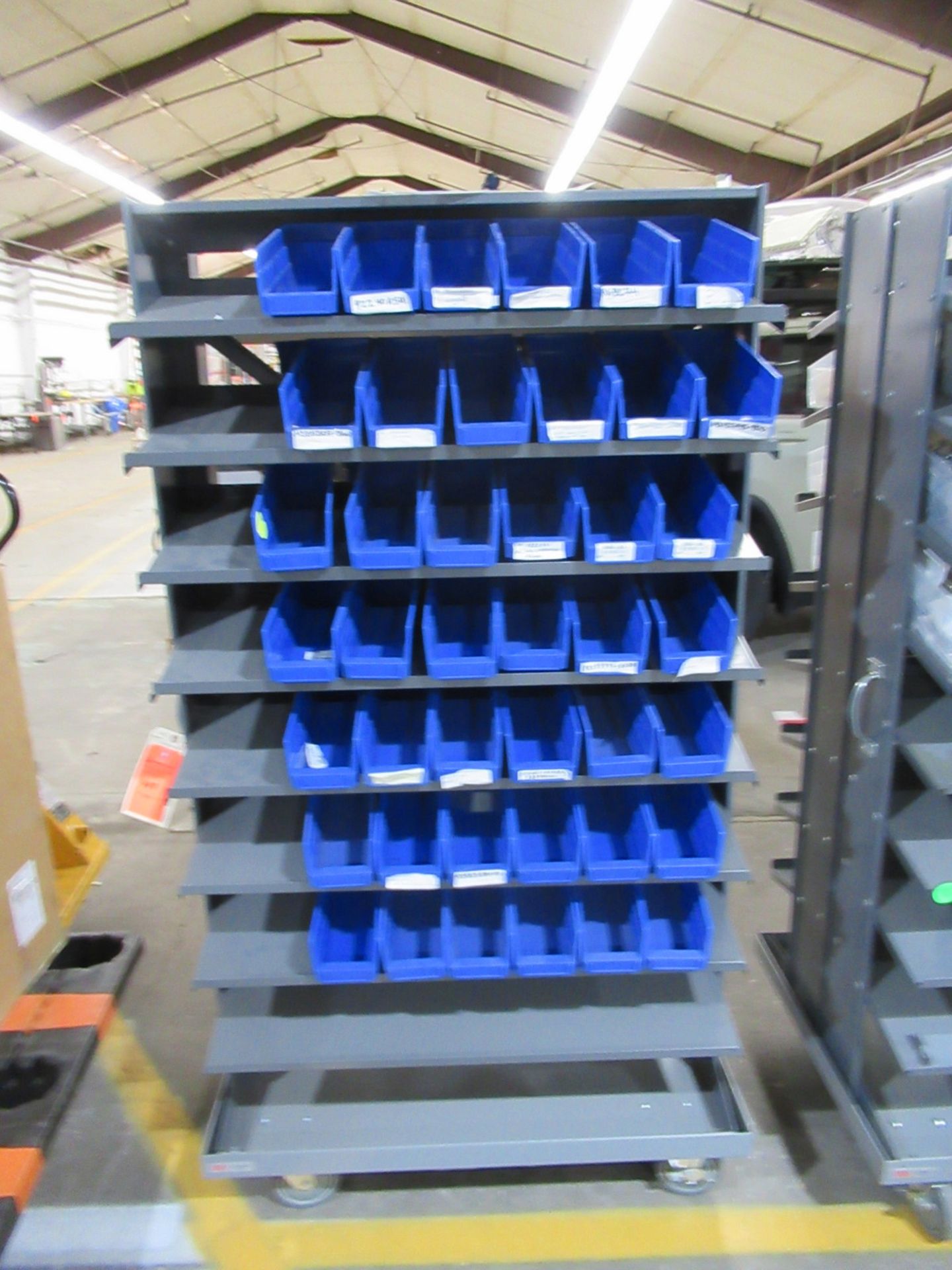 Uline H-3896BLU Mobile Gravity Shelf, Bins & Contents 4" X 12" X 4"