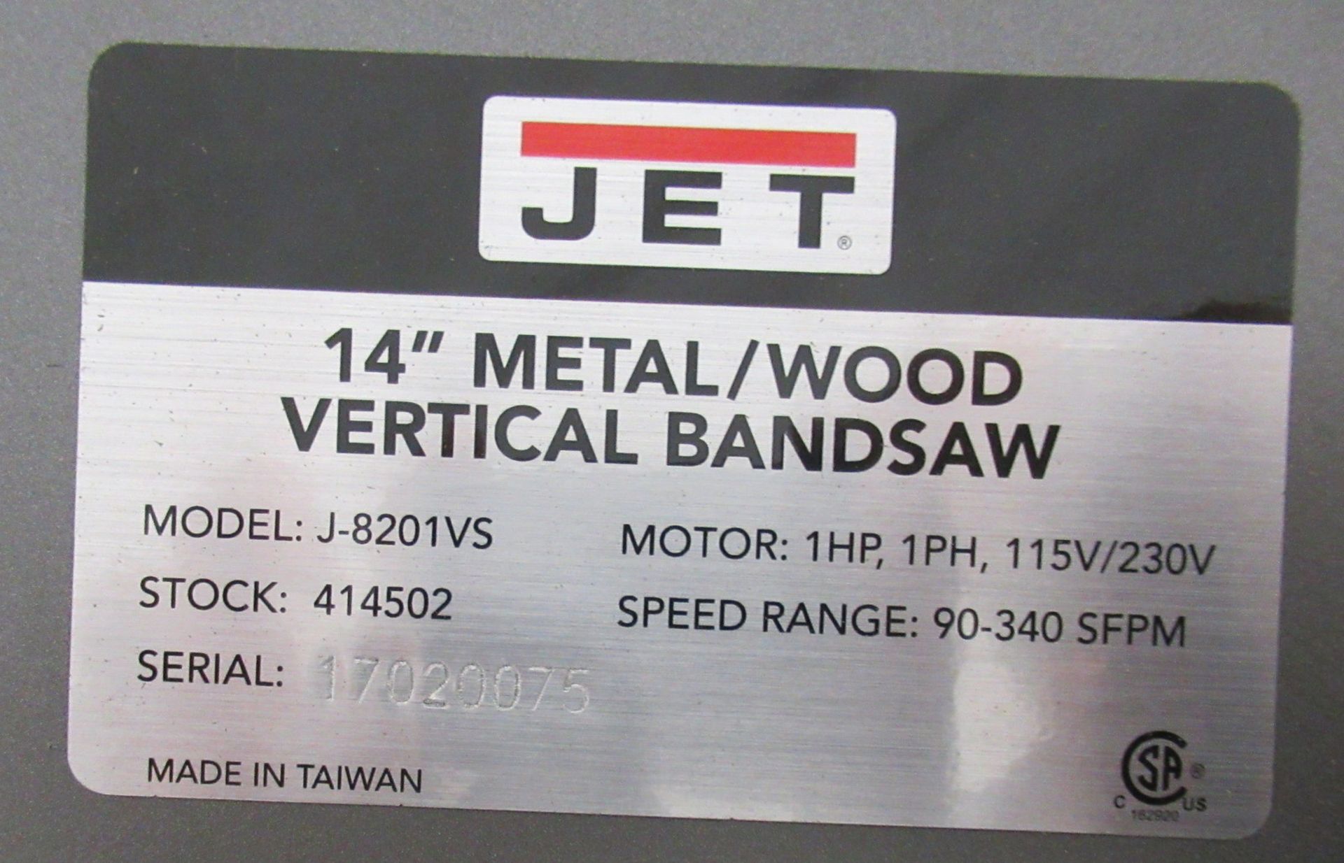 Jet J-8201-VS 14" Metal/Wood Bandsaw - Image 3 of 3