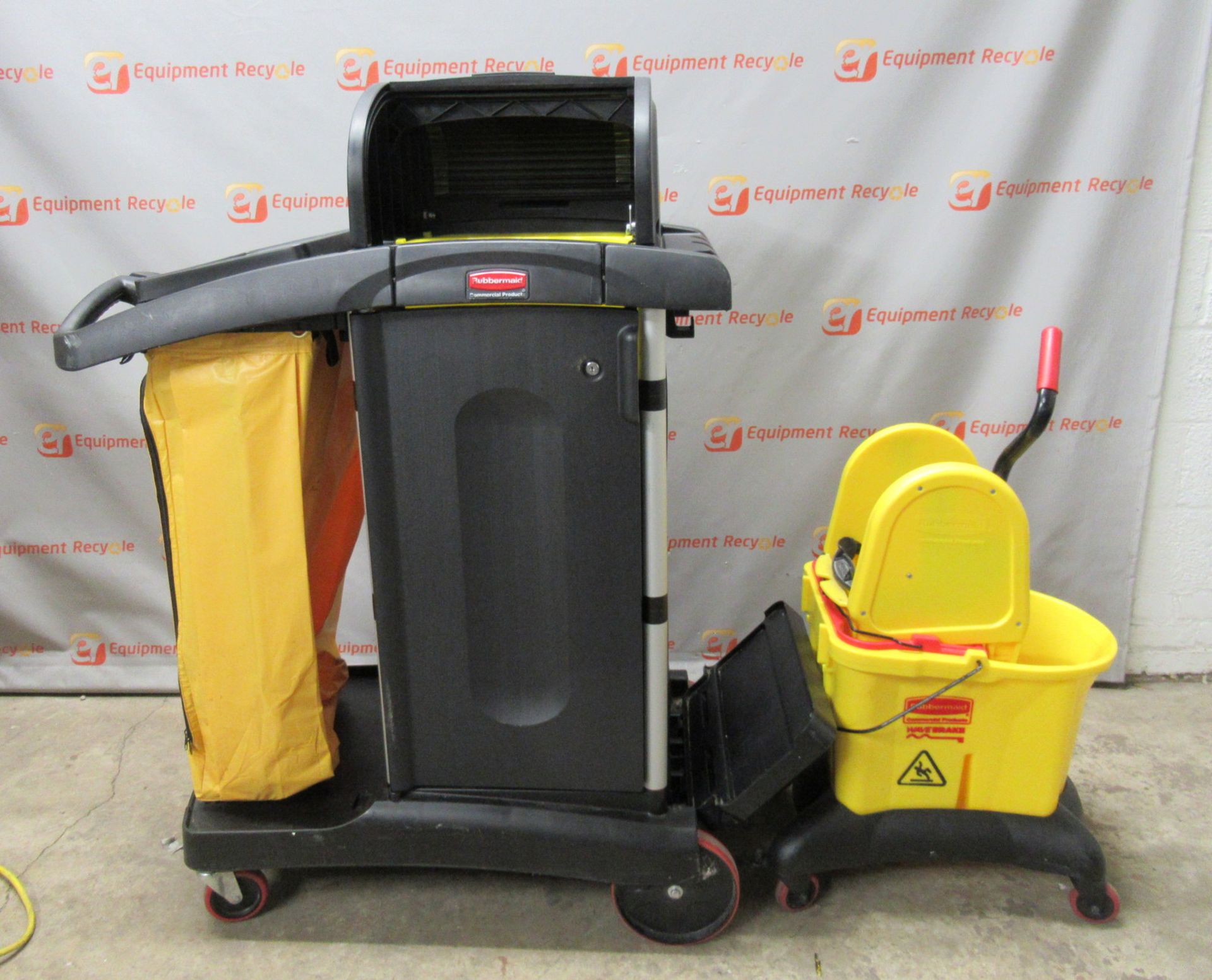 Rubbermaid Janitorial/Housekeeping Cart with Linen Bag and Mop Bucket Attachment