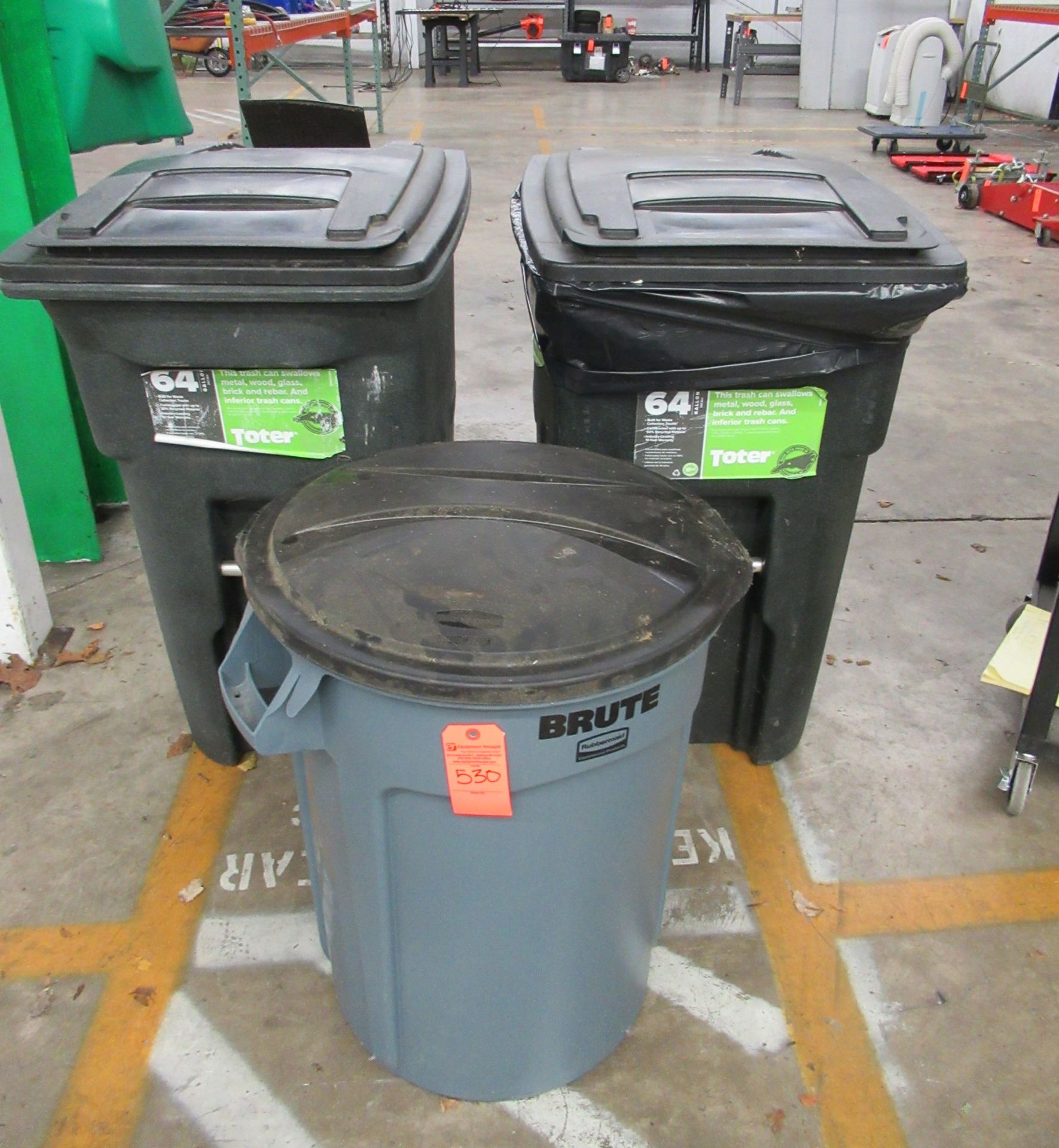 64 Gallon Toter & Brute Garbage Cans Lot of 3