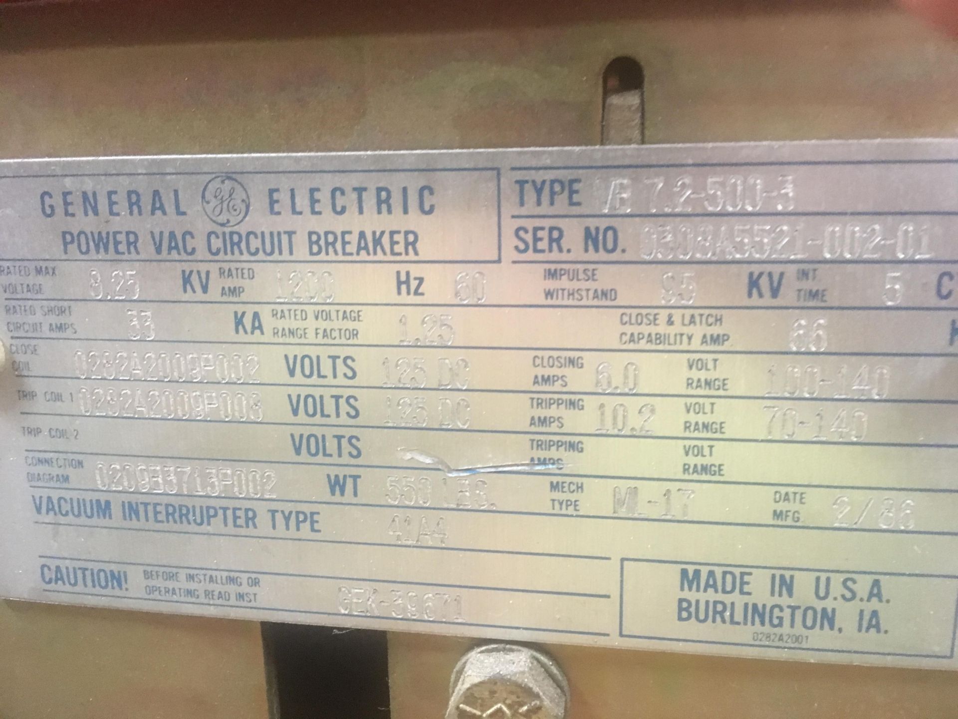 GE Power Vac Breaker - Image 3 of 4