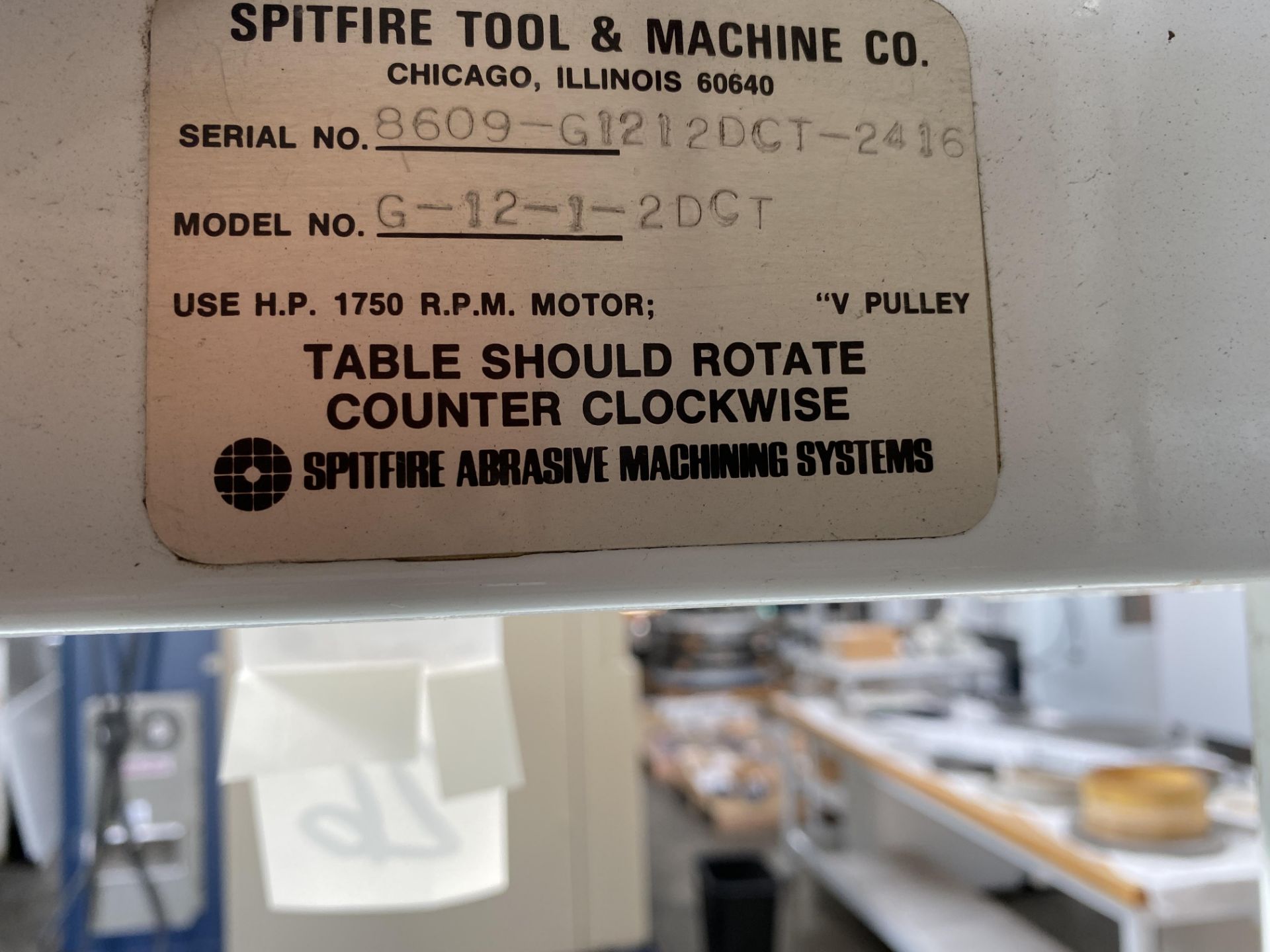 26 SPITFIRE 1 SPINDLE GRINDER/POLISHER MOD.G-12-1-2DCT - DC DRIVE - HIGH SPEED - Image 9 of 13