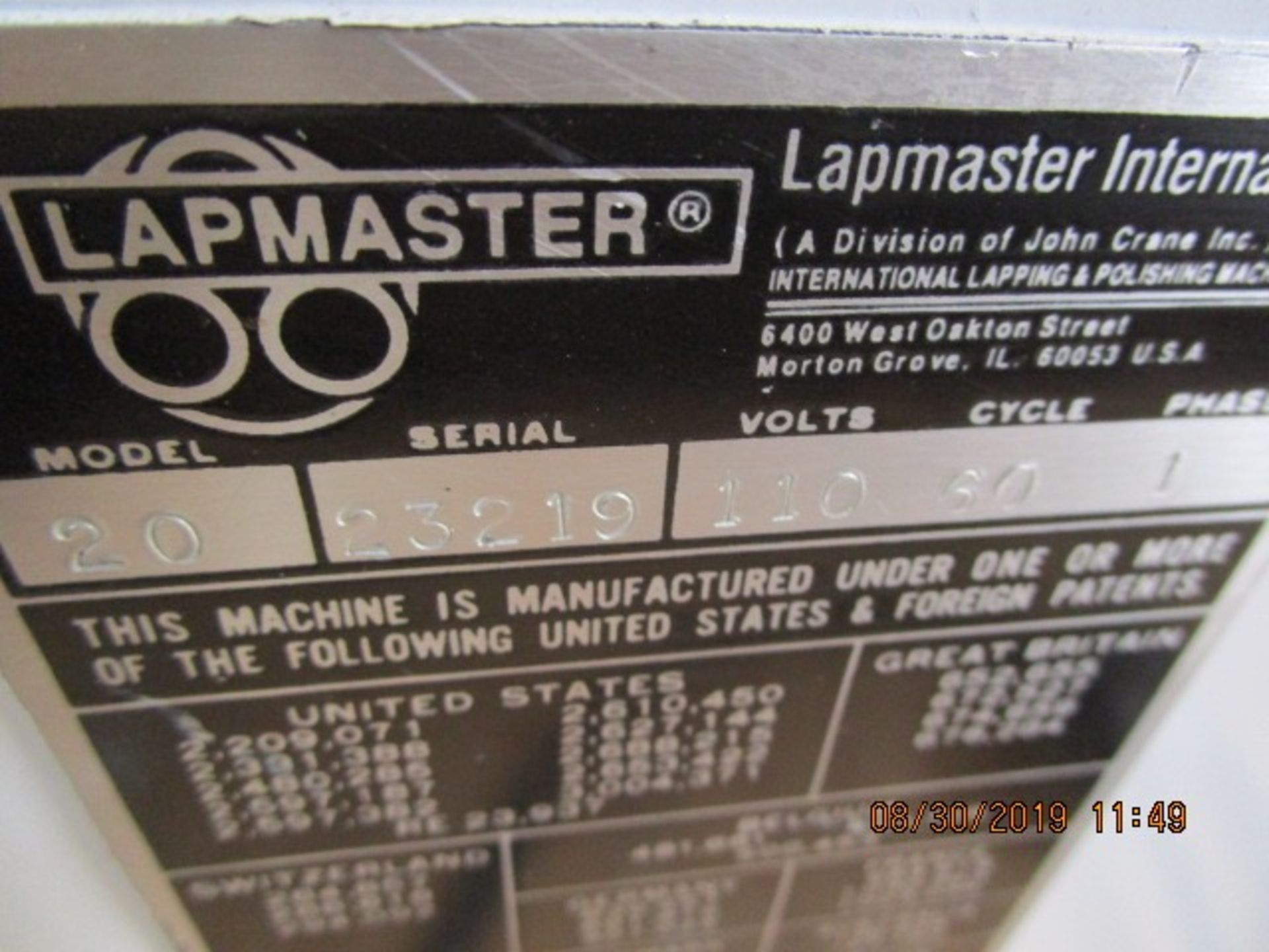 18 - 20" LAPMASTER VARIABLE SPEED POLISHER - W/ALUMINUM PLATE W/PUMP - Image 16 of 17