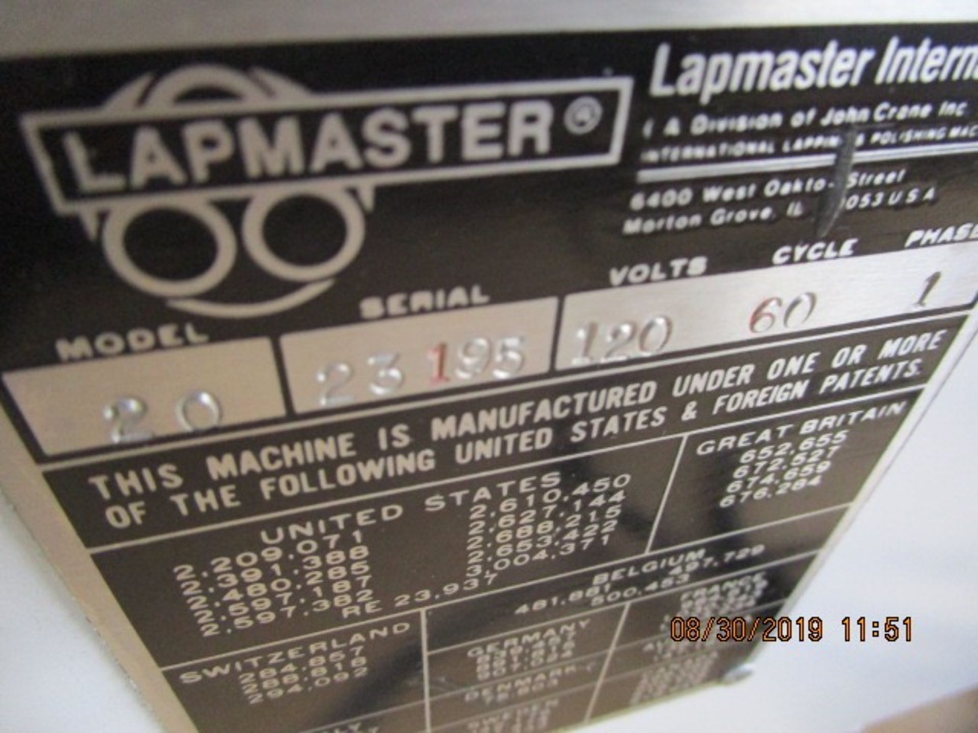 19 - 20" LAPMASTER VARIABLE SPEED LAPPER W/NEW LAP PLATE & 3 RINGS - W/PUMP - Image 11 of 12
