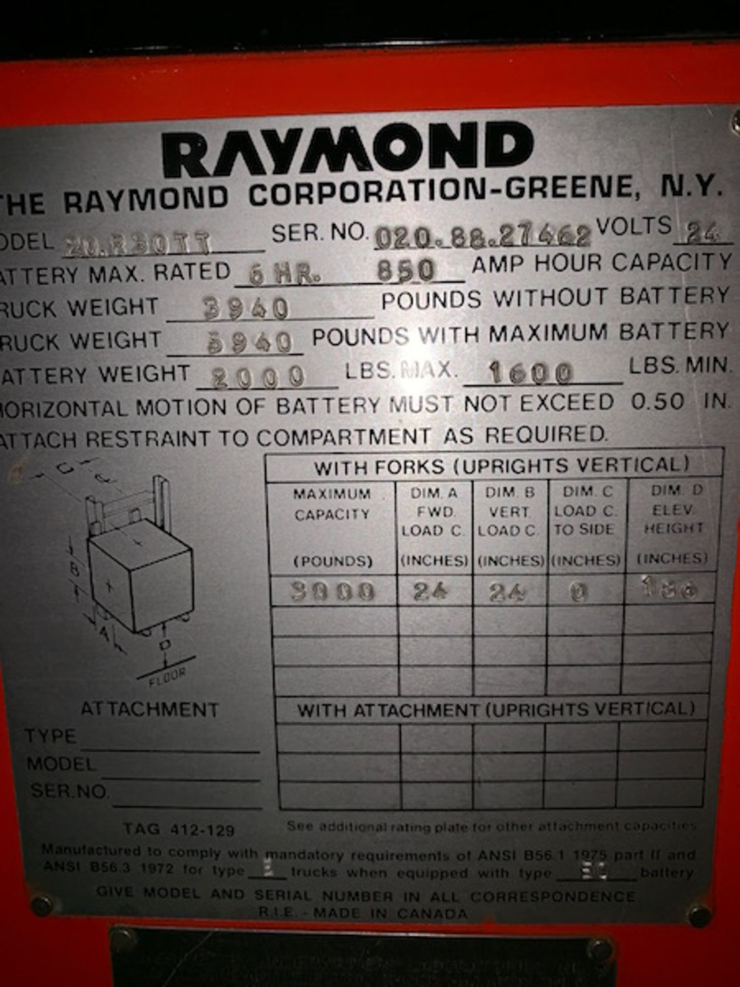 Raymond Model 20.R 30TT Electric Standup Forklift - Image 4 of 9