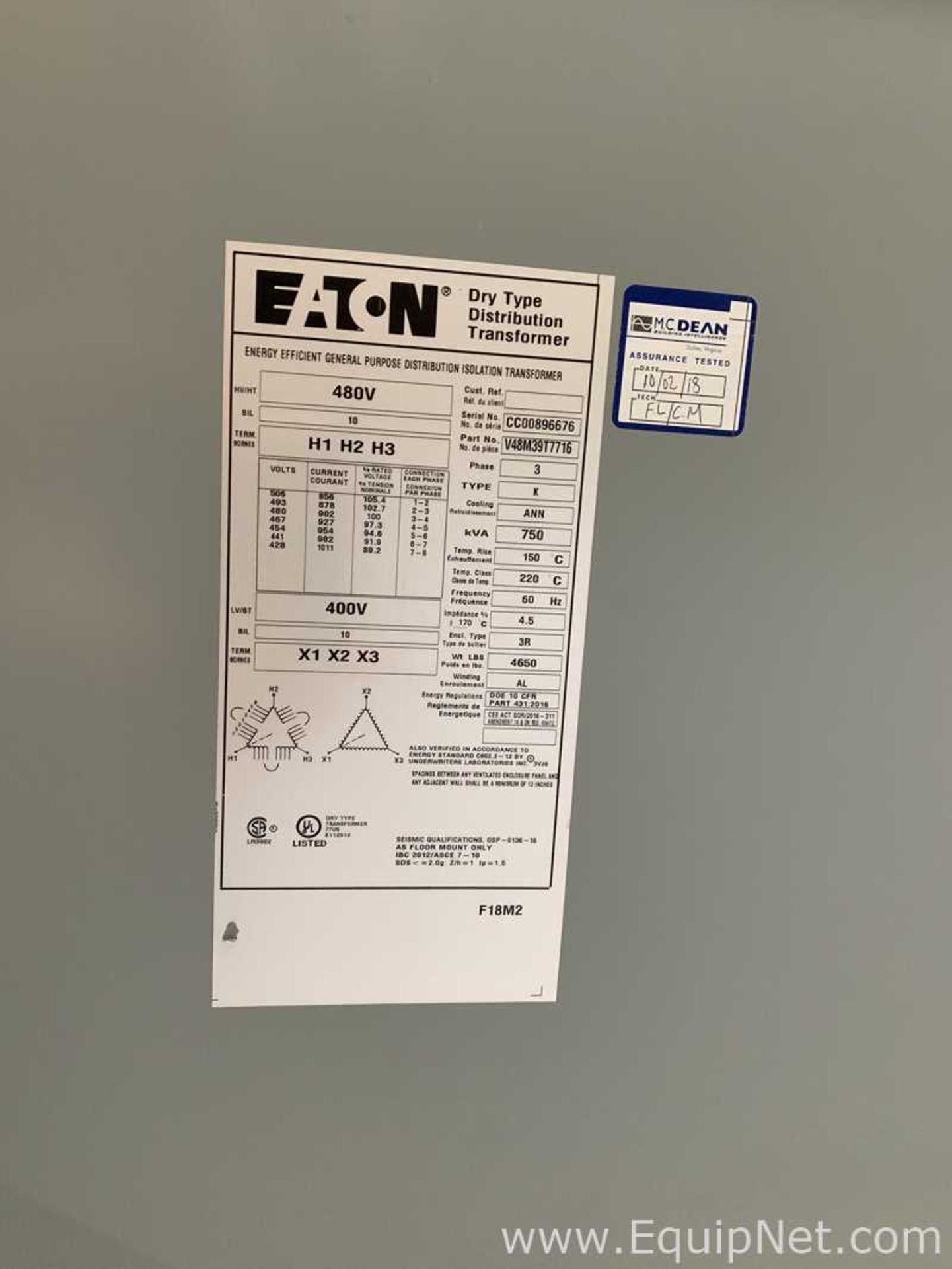 Eaton 750 kVA Dry Transformer