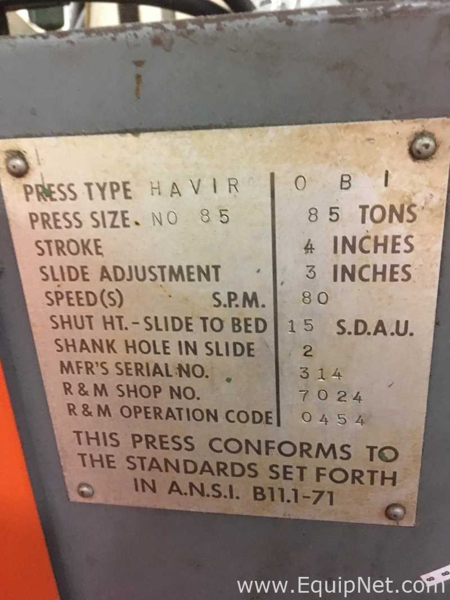 Havir Press Rite 85 Ton Hydraulic Press - Image 3 of 5