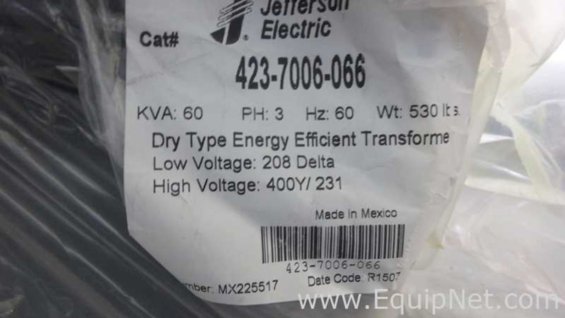 Unused Jefferson Electric Cat 423-7006-066 Dry Type Energy Efficient Transformer is new has never - Image 8 of 8