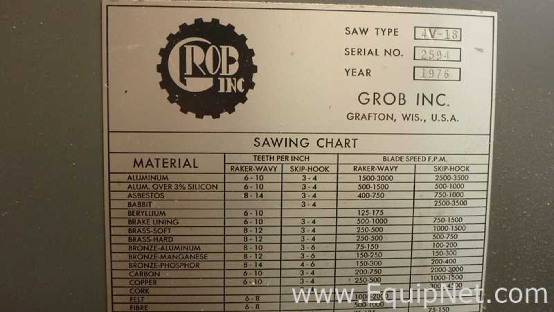 Grob Inc 4V-18 Vertical Band Saw - Image 4 of 5