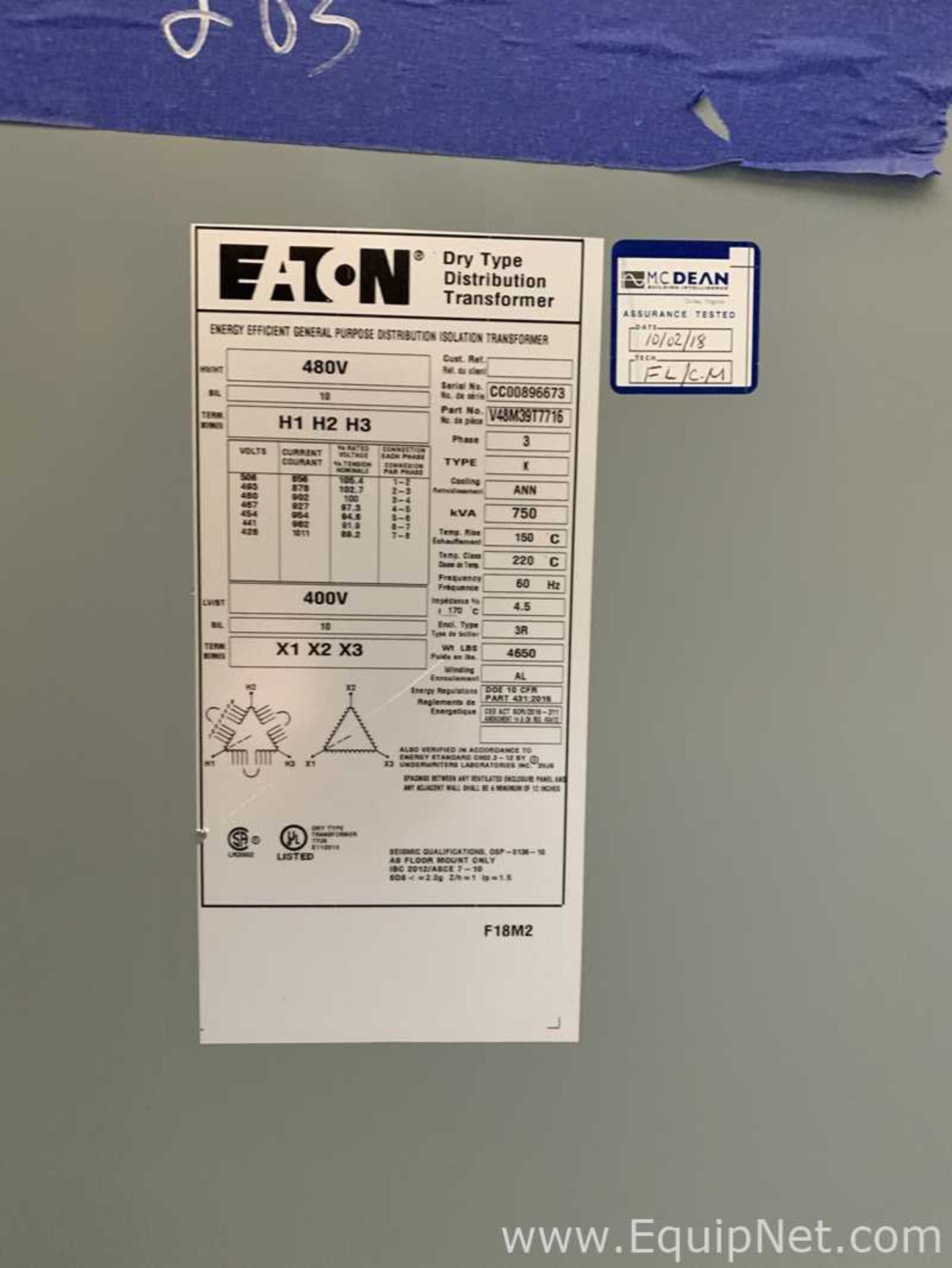 Eaton 750 kVA Dry Transformer
